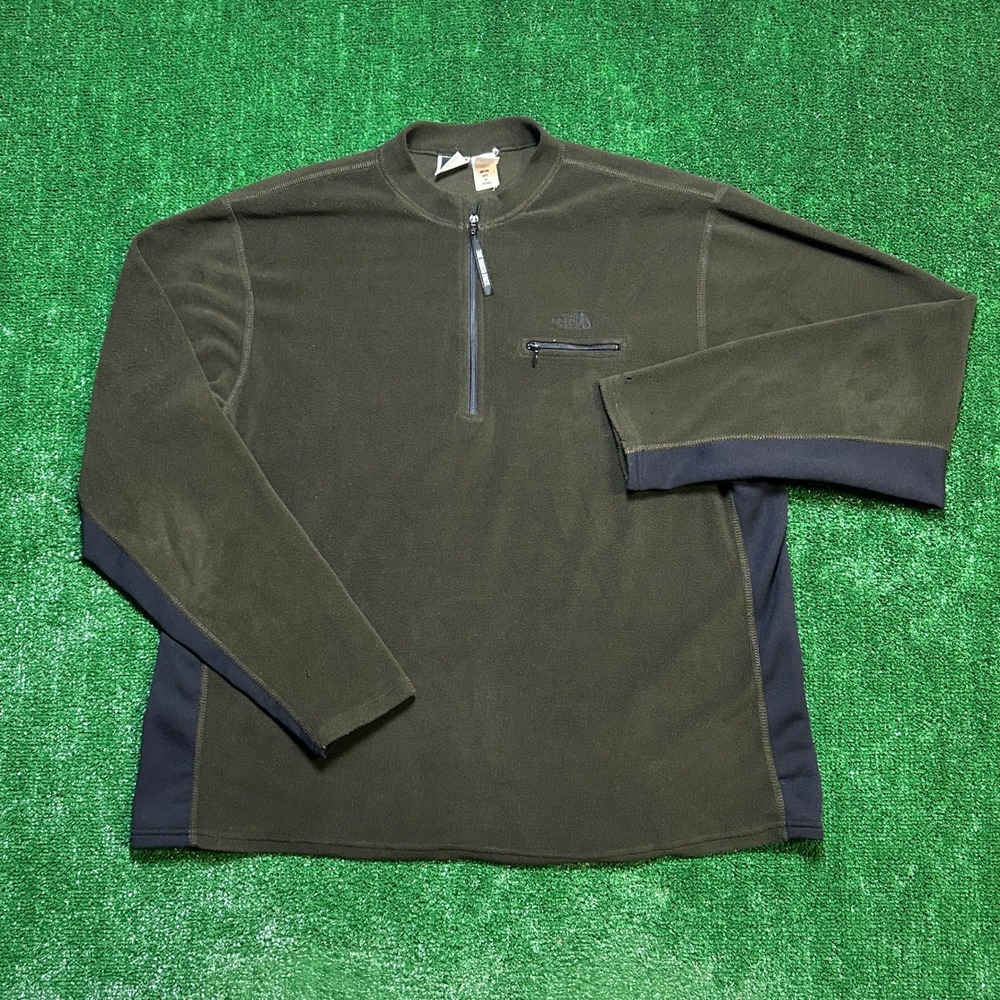 Vintage Y2K The North Face Mens Fleece Quarter Zip XXL Olive Green